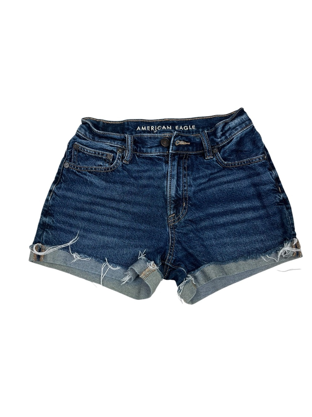 American Eagle Next Level Stretch Denim Shorts Sz 0 Dark Wash Distressed Cuffed